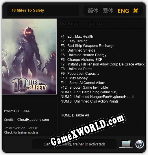 10 Miles To Safety: Трейнер +15 [v1.9]