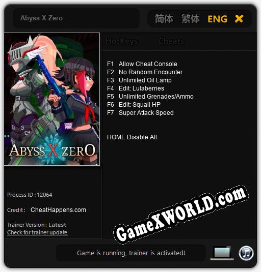 Трейнер для Abyss X Zero [v1.0.8]