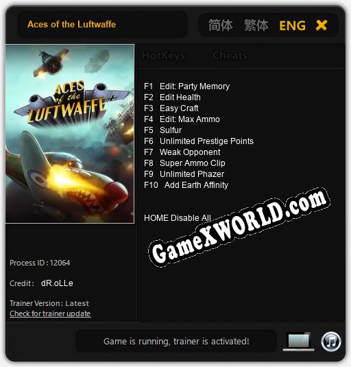 Aces of the Luftwaffe: Трейнер +10 [v1.9]