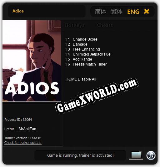Adios: Читы, Трейнер +6 [MrAntiFan]