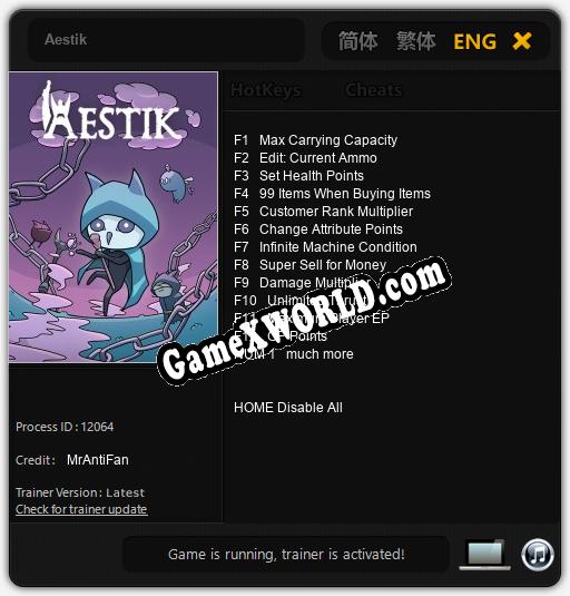 Трейнер для Aestik [v1.0.2]