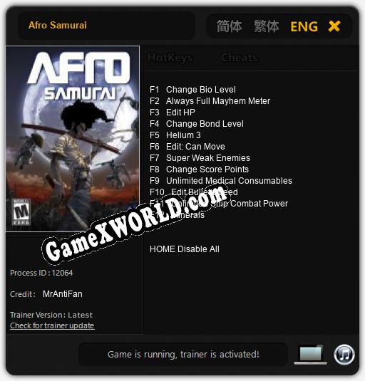 Afro Samurai: ТРЕЙНЕР И ЧИТЫ (V1.0.5)