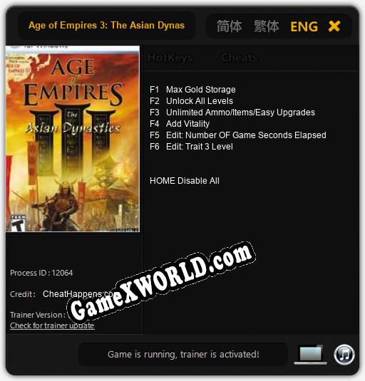 Трейнер для Age of Empires 3: The Asian Dynasties [v1.0.9]