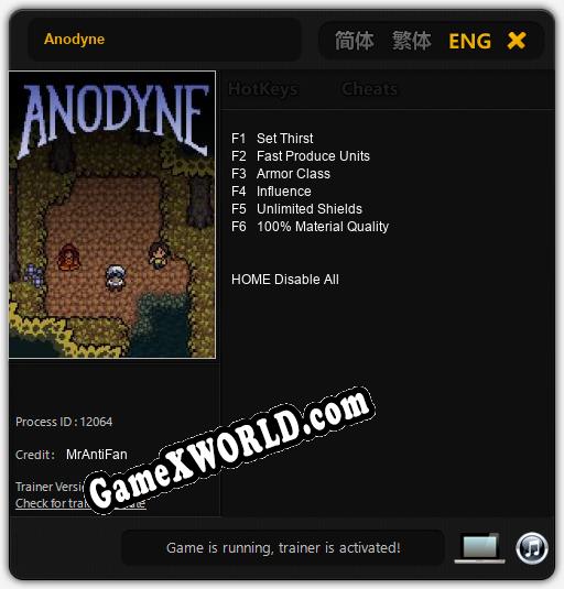 Трейнер для Anodyne [v1.0.2]