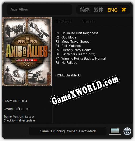 Axis Allies: Трейнер +8 [v1.8]