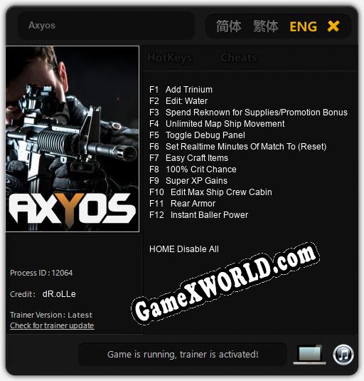 Трейнер для Axyos [v1.0.8]