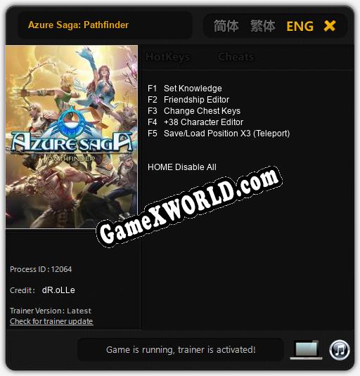 Azure Saga: Pathfinder: ТРЕЙНЕР И ЧИТЫ (V1.0.47)