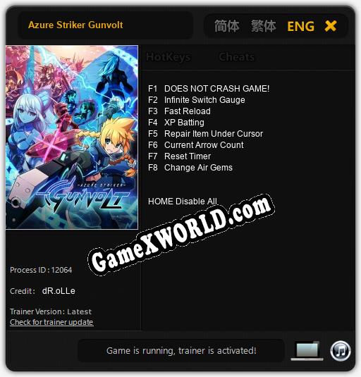 Трейнер для Azure Striker Gunvolt [v1.0.9]