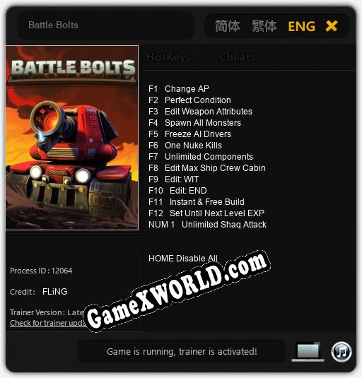 Трейнер для Battle Bolts [v1.0.8]