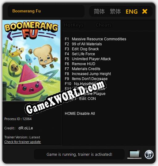 Boomerang Fu: Трейнер +10 [v1.1]