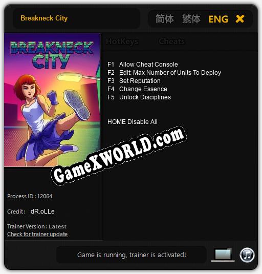 Трейнер для Breakneck City [v1.0.1]