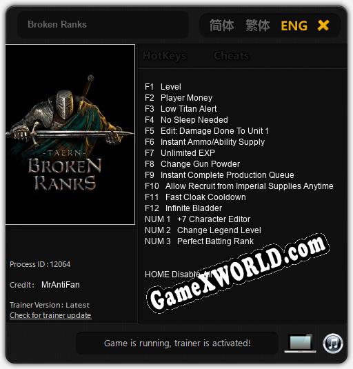Broken Ranks: Трейнер +8 [v1.3]