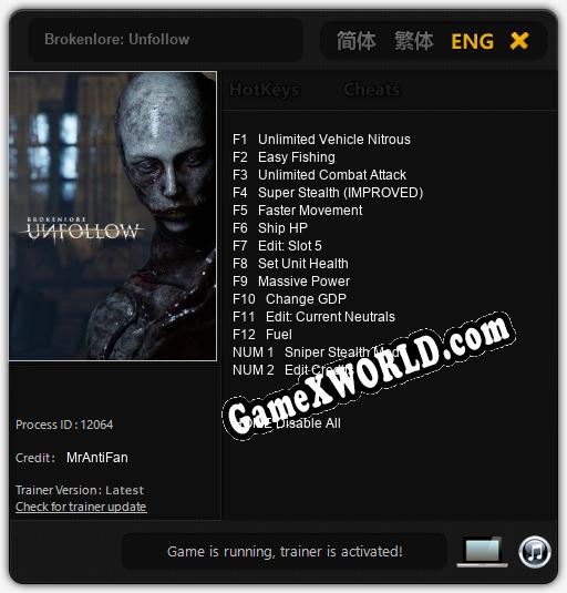 Трейнер для Brokenlore: Unfollow [v1.0.3]