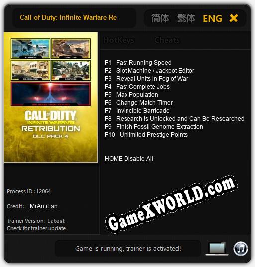 Call of Duty: Infinite Warfare Retribution: Трейнер +10 [v1.1]