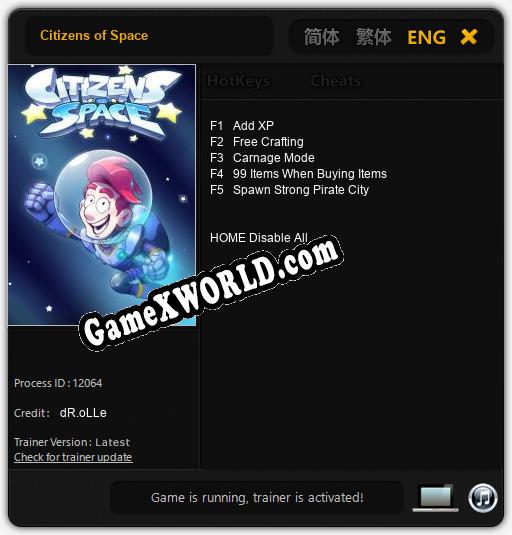 Трейнер для Citizens of Space [v1.0.9]