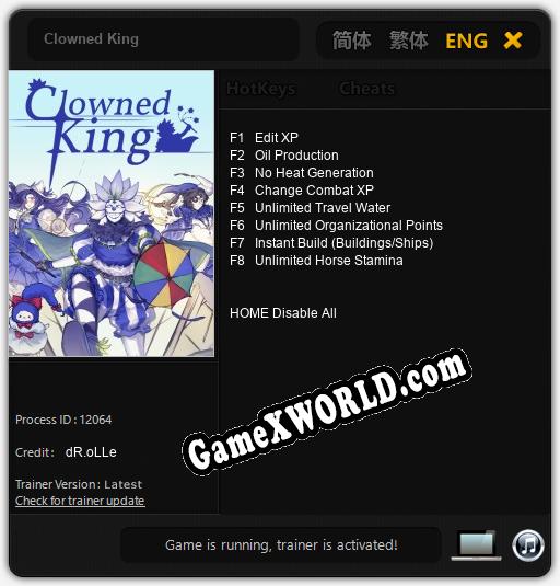 Трейнер для Clowned King [v1.0.2]