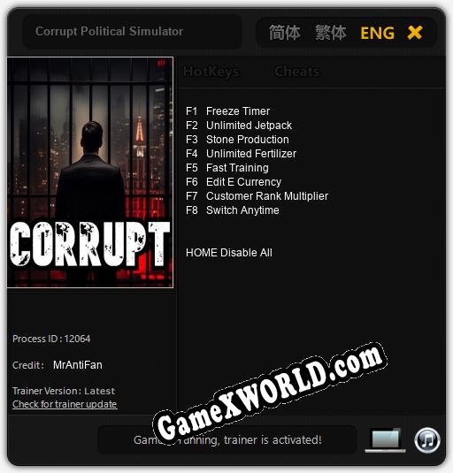 Трейнер для Corrupt Political Simulator [v1.0.8]