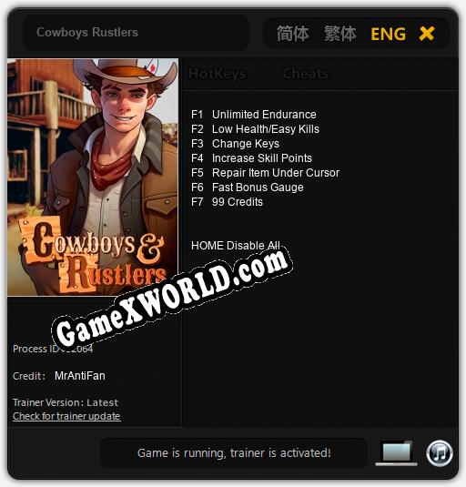 Трейнер для Cowboys Rustlers [v1.0.7]