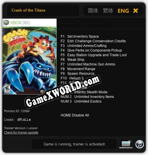 Crash of the Titans: ТРЕЙНЕР И ЧИТЫ (V1.0.6)