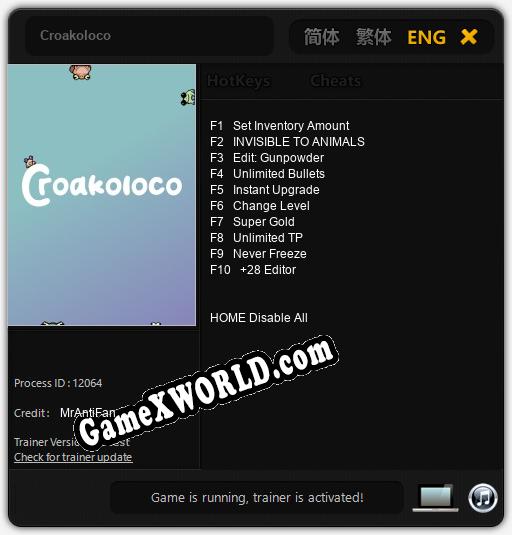 Croakoloco: Трейнер +10 [v1.5]
