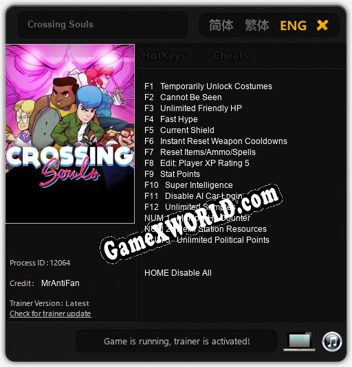 Crossing Souls: ТРЕЙНЕР И ЧИТЫ (V1.0.24)