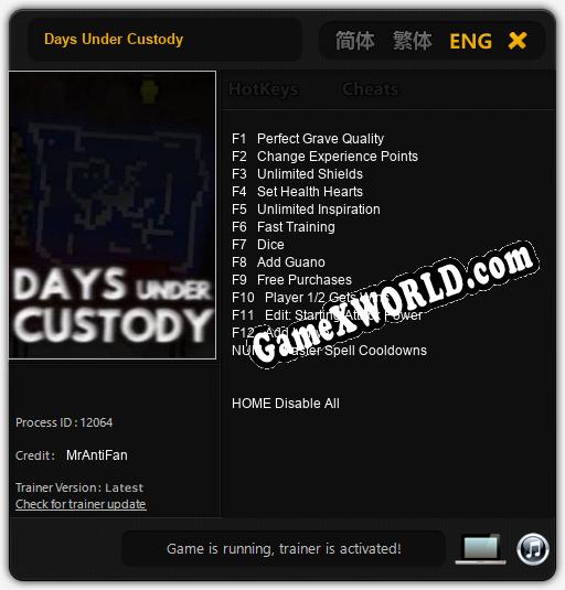 Трейнер для Days Under Custody [v1.0.6]