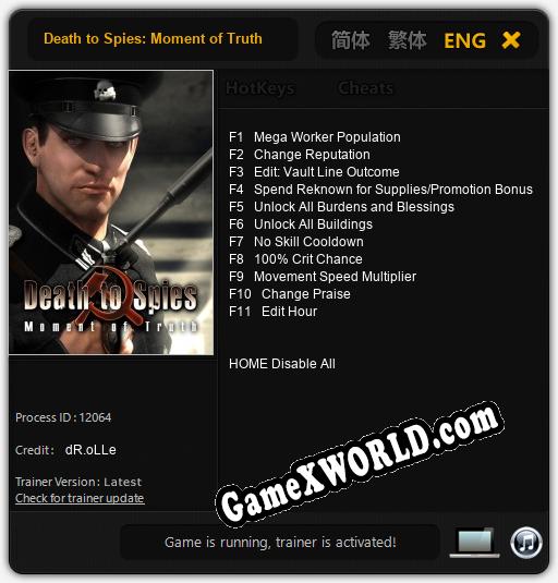 Death to Spies: Moment of Truth: Трейнер +11 [v1.6]
