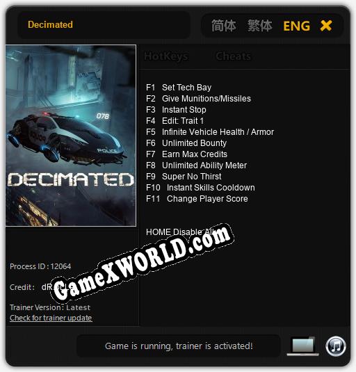 Decimated: Трейнер +11 [v1.9]