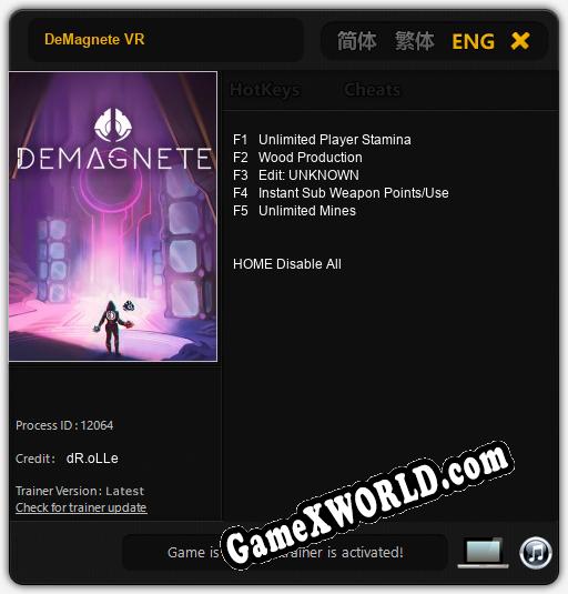 DeMagnete VR: Трейнер +5 [v1.5]