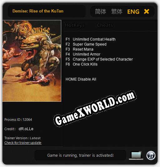 Трейнер для Demise: Rise of the KuTan [v1.0.1]