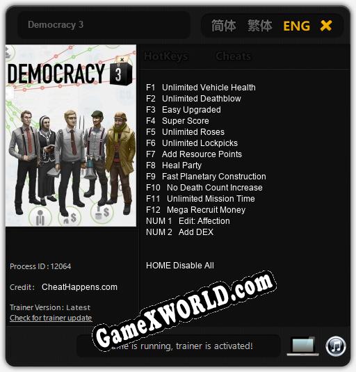 Трейнер для Democracy 3 [v1.0.5]