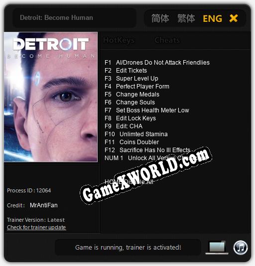 Трейнер для Detroit: Become Human [v1.0.6]