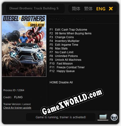Трейнер для Diesel Brothers: Truck Building Simulator [v1.0.3]