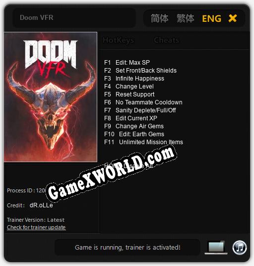 Doom VFR: Читы, Трейнер +11 [dR.oLLe]