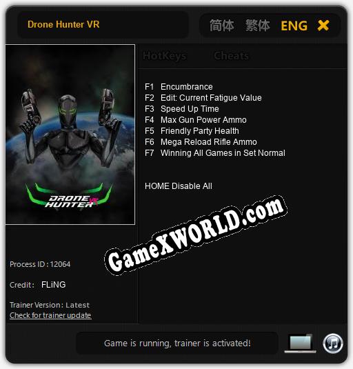 Трейнер для Drone Hunter VR [v1.0.6]