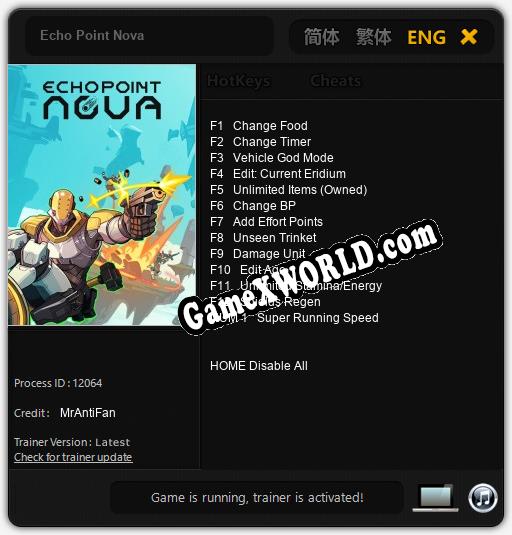 Echo Point Nova: Трейнер +13 [v1.8]
