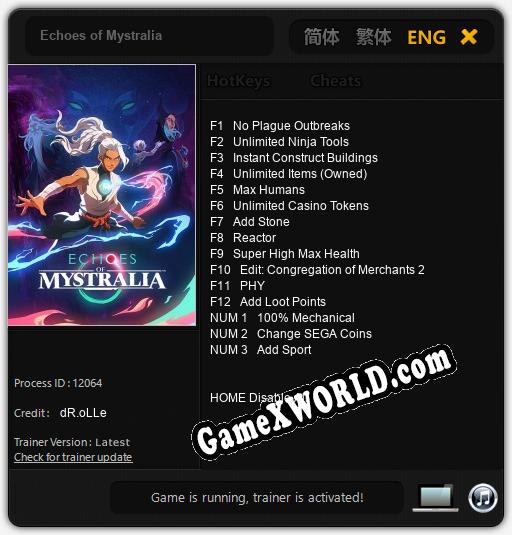 Трейнер для Echoes of Mystralia [v1.0.8]