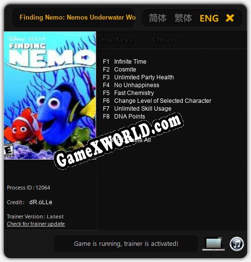 Трейнер для Finding Nemo: Nemos Underwater World of Fun [v1.0.3]