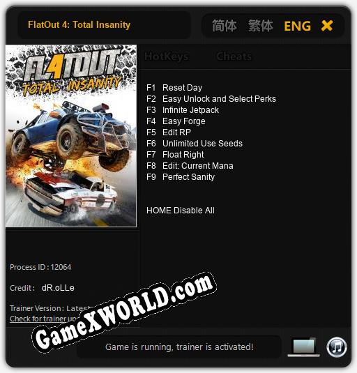 FlatOut 4: Total Insanity: Трейнер +9 [v1.4]