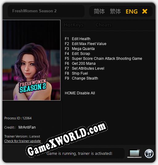 FreshWomen Season 2: Трейнер +9 [v1.5]