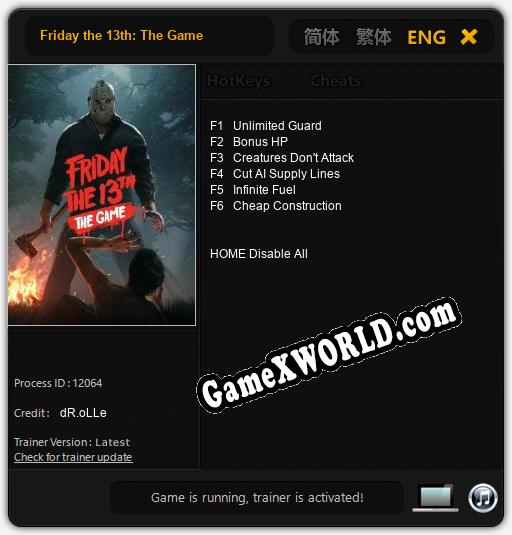 Трейнер для Friday the 13th: The Game [v1.0.6]