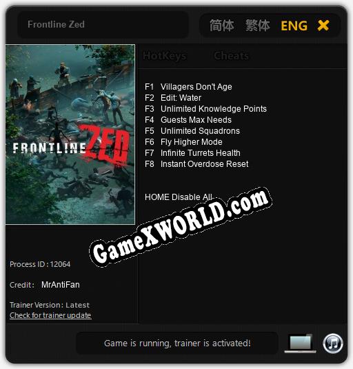 Frontline Zed: Трейнер +8 [v1.9]