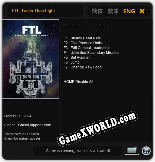 FTL: Faster Than Light: Трейнер +7 [v1.9]