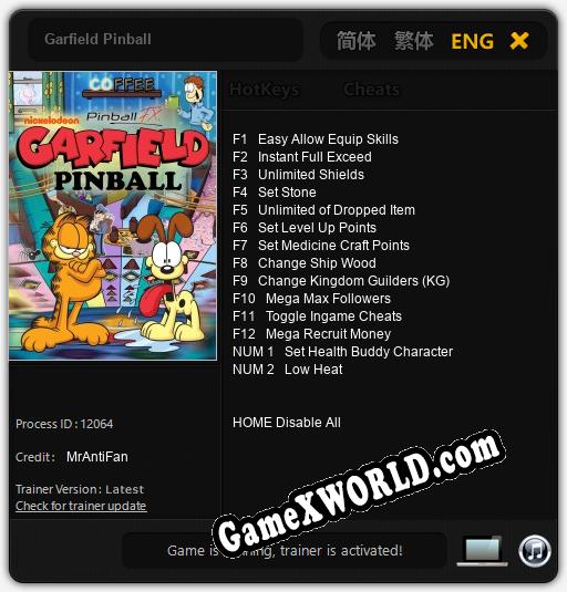 Трейнер для Garfield Pinball [v1.0.5]