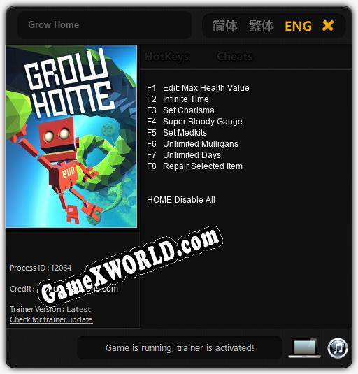 Grow Home: Трейнер +8 [v1.9]