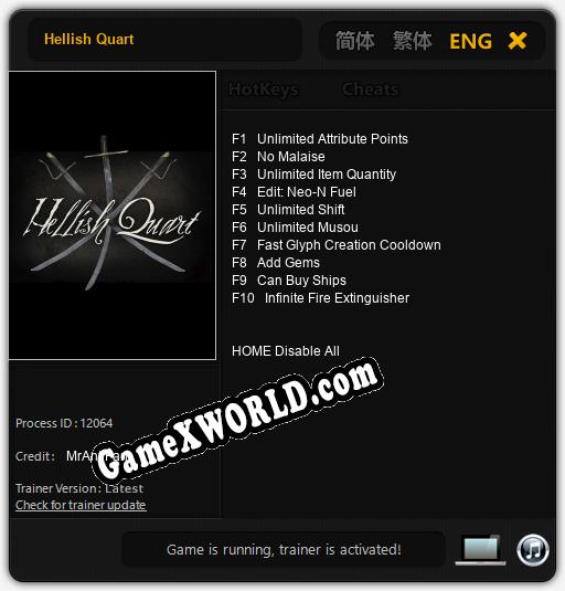 Трейнер для Hellish Quart [v1.0.7]