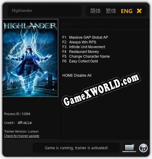 Highlander: Трейнер +6 [v1.5]