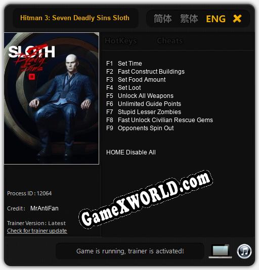 Hitman 3: Seven Deadly Sins Sloth: Читы, Трейнер +9 [MrAntiFan]