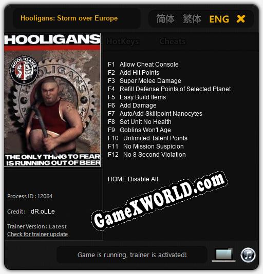 Hooligans: Storm over Europe: Трейнер +12 [v1.6]