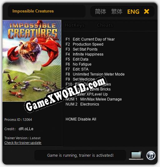 Трейнер для Impossible Creatures [v1.0.2]